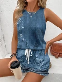 Kadın Askılı Yuvarlak Yaka çiçek Baskılı Süprme Bluz Ve Short Ikili Takım thumbnail 1