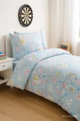 Mavi Çiçek Desenli Pamuklu Tek Kişilik Nevresim Takım - 1