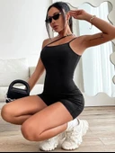 Kadın Asimetrik Askılı Mini Kaşkorse Bodycon Tulum - 4