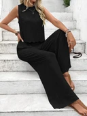 Kadın Sıfır Kollu Bisiklet Yaka Arkadan Bağlamalı Aer8bin Bluz Ve Pantolon Ikili Takım thumbnail 2