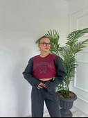 Kadın Vatkalı Crop Sweatshirt Bordo - 1