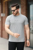 Erkek Dikey çizgili Ottoman Kumaş Kısa Kollu Tişört thumbnail 1