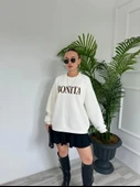 Kadın Yazı Baskılı Sweatshirt Ekru - 1