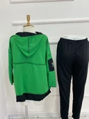 Kadın Yeşil Kapşonlu Etek Ucu Detay Arma Ters Dikiş Gorunumlu Ikili Takım thumbnail 7