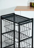DEKORATİF SİYAH METAL SEBZELİK 3 RAFLI TEL SEPETLİ ÇOK AMAÇLI STAND - 7
