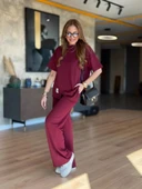 Kadın Kısa Kollu Bisiklet Yaka Asimetrik Viskon Iki Iplik Bluz Ve Pantolon Ikili Takım - 6