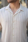 Erkek çizgili Keten Gömlek - 3