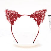 Dantelli Kırmızı Kedi Tacı - Vintage Tarz Dantel Kedi Kulak thumbnail 1
