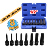 Allen Bits Lokma Seti 8 Parça 1/2" CR-MO ÇEliği H5 H6 H8 H10 H12 H14 H17 H19 Uzunluk: 78 mm Altıgen thumbnail 2