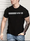 Erkek Kısa Kollu NASA Baskı Bisiklet Yaka T-shirt thumbnail 1
