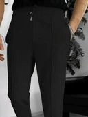 Erkek Yüksek Bel önden Bağcıklı Cepli Waffle Pantolon - 2