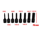 Allen Bits Lokma Seti 8 Parça 1/2" CR-MO ÇEliği H5 H6 H8 H10 H12 H14 H17 H19 Uzunluk: 78 mm Altıgen thumbnail 3