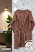 %100 Pamuk Kahverengi Bornoz - Kapüşonlu Otel Bornozu, Spa Için Ideal, Günlük Kullanıma Uygun - 1