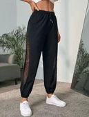 Kadın Yüksek Bel Yanı Kuşgözu Transparan Detay Eşofman Altı - 1