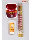 Galatasaray Lisanslı Kurşun Kalem Seti (3 Adet Kurşun Kalem, Silgi, Kırmızı Kalemtraş) - 1