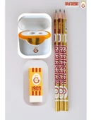 Galatasaray Lisanslı Kurşun Kalem Seti (3 Adet Kurşun Kalem, Silgi, Beyaz Kalemtraş) - 1