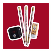 Galatasaray Lisanslı Kurşun Kalem Seti (3 Adet Kurşun Kalem, Silgi, Siyah Kalemtraş) - 2