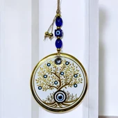 Hayat Ağacı Şekilli Yaldızlı Beyaz Duvar Süsü Cam Hediyelik Eşya thumbnail 3