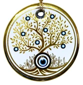 Hayat Ağacı Şekilli Yaldızlı Beyaz Duvar Süsü Cam Hediyelik Eşya thumbnail 1