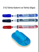 Mikro NS-703 Yuvarlak Uç Beyaz Yazı Tahta Kalemi 3 lü Set Kraf 575G Tahta Silgisi - 1