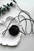 Bağcıklı Kumaş Gül Choker Kolye Gül Kolye - 1