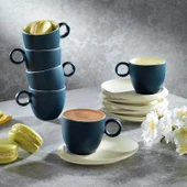 Schafer Aurora 6 Kişilik Kahve Fincan Takımı 12 Parça-Lacivert/Bej - 1