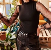 Kadın Yakası Fırfır Detay Kolları Tül Bluz - 1