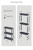 Tekerlekli Raf Ünitesi 3 Katlı Beyaz Banyo Rafı Mutfak Rafı Servis Sehpası Organizer(PEGGYBEYAZ) - 3