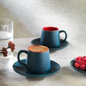 Schafer Aurora 2 Kişilik Kahve Fincan Takımı 4 Parça-Lacivert/Kırmızı - 1