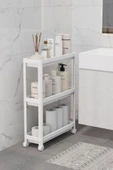 Tekerlekli Raf Ünitesi 3 Katlı Beyaz Banyo Rafı Mutfak Rafı Servis Sehpası Organizer(PEGGYBEYAZ) - 2