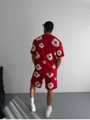 İki İplik Kumaş Baskılı T-shirt Şortlu Takım- Kırmızı thumbnail 1