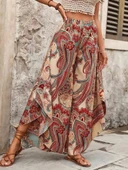 Kadın Yüksek Bel Beli Lastikli Desenli Geniş Paçalı Süprem Pantolon thumbnail 4