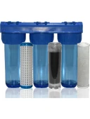 10 Inç 3 Aşama Daire Bina Sayaç Girişi Su Arıtma Cihazı Yıkanabilir-Gac Karbon-Blok Karbon Filtreli thumbnail 1