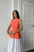 JAKAR KETEN YELEK BELDEN OTURTMALI GOLD DÜĞMELİ - Orange - 4