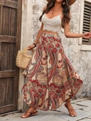 Kadın Yüksek Bel Beli Lastikli Desenli Geniş Paçalı Süprem Pantolon thumbnail 6