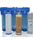 10 Inç 3 Aşama Daire Bina Sayaç Girişi Su Arıtma Cihazı Yıkanabilir-Reçine-Blok Karbon Filtreli thumbnail 1