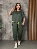 Kadın Kısa Kollu Bisiklet Yaka Viskon Iki Iplik Bluz Ve Pantolon Ikili Takım thumbnail 1