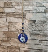 Nazarlık Cam Duvar Ağaç Balkon Teras Cafe Dekor Süsü Hasır Renkli Ahşap Boncuklu Nazar Boncuğu Duvar Süsü thumbnail 1