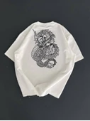 Baskılı Oversize Bisiklet Yaka T-shirt - Beyaz - 3