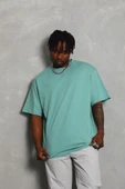 Unisex Oversize Düz Bisiklet Yaka T-Shirt - Mint Yeşili - 1