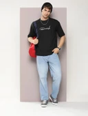 Erkek Baskılı Oversize T-shirt - Siyah thumbnail 1