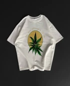 Ön Ve Arka Baskılı Oversize Bisiklet Yaka T-shirt- Beyaz thumbnail 1