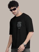 Erkek Baskılı Oversize T-shirt - Siyah thumbnail 3