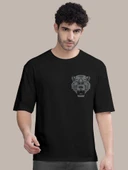 Erkek Baskılı Oversize T-shirt - Siyah thumbnail 2