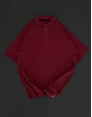 Yakalı Patlı Kısa Kol T-shirt - Bordo thumbnail 2