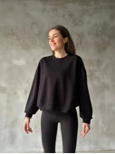 Osy Modal Yumuşak Dokulu Kumaş Bisiklet Yaka Oversize Sweatshirt - Siyah - 1