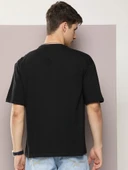 Erkek Baskılı Oversize T-shirt - Siyah thumbnail 3