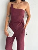 Asimetrik Crop Pantalon Ikili Takım - Gül Kurusu - 3