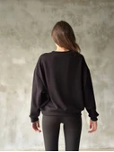 Osy Modal Yumuşak Dokulu Kumaş Bisiklet Yaka Oversize Sweatshirt - Siyah - 2