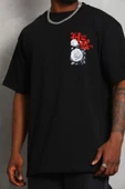 Unisex Oversize Baskılı Bisiklet Yaka T-Shirt - Siyah thumbnail 2